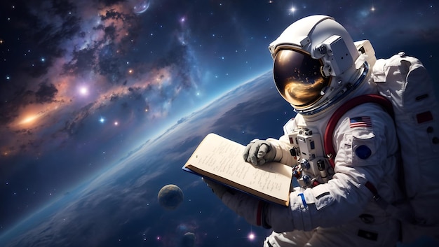 An Astronaut's Diary Entry Amidst Cosmic DustFilled Space Reflecting on Beauty and Mystique