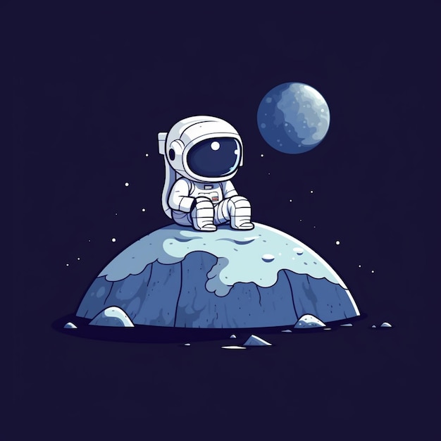 an astronaut sitting on a rock with a moon in the background generative ai