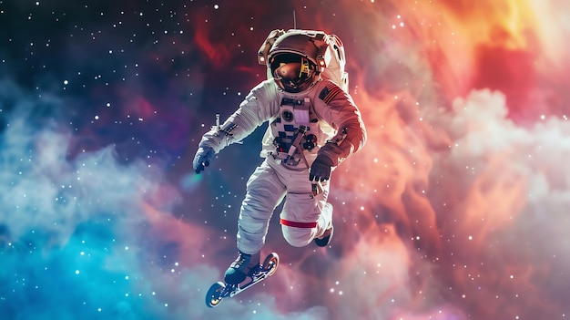 Astronaut Skateboarding Through Space