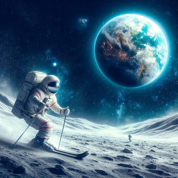 Astronaut skiing on the moon