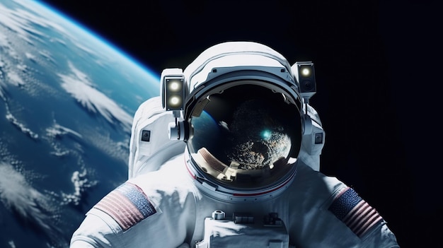 Astronaut in space on the background of planet earth