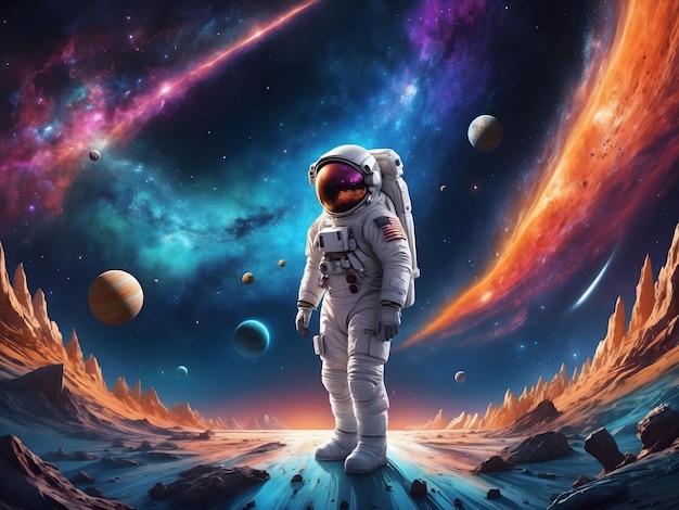 astronaut in space fantasy landscape background