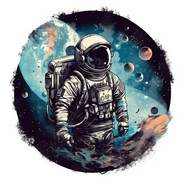 An astronaut in a space suit standing in front of a planet generative ai