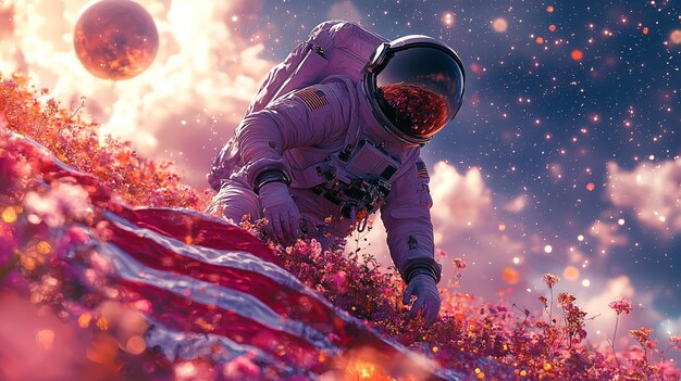 Photo a astronaut in a space suit with an american flag in the background