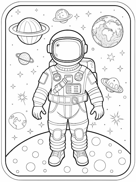 an astronaut in a space suit with planets and stars