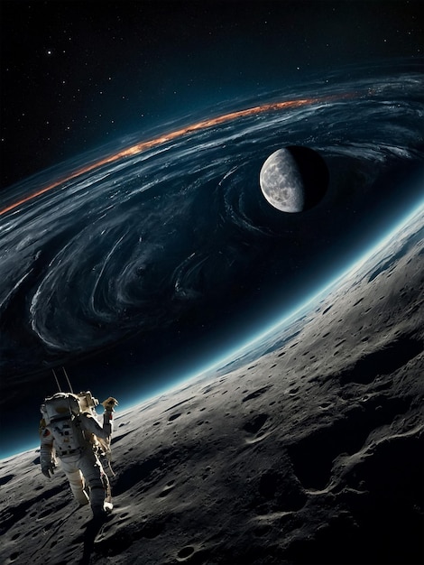 Photo an astronaut in space with a planet in the background