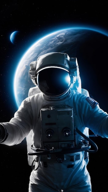 An astronaut in space with a planet in the background