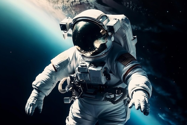 An astronaut in space with the planet earth in the background