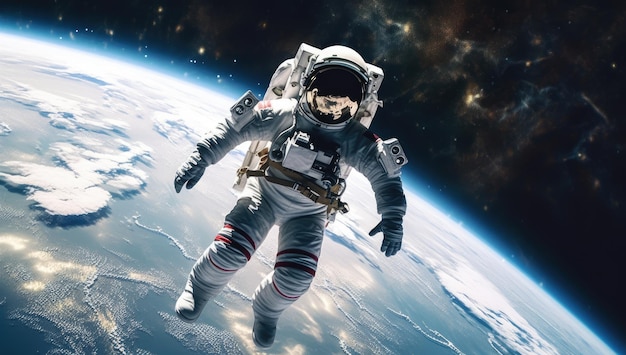 An astronaut in space with the planet earth in the background