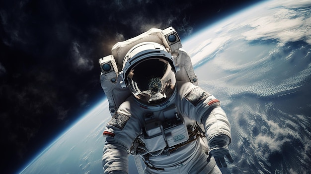 An astronaut in space with the planet earth in the background