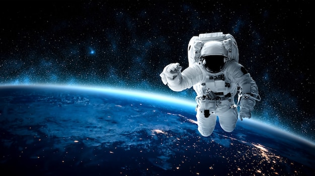 Astronaut spaceman do spacewalk while working for space station