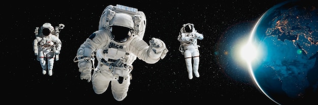 Astronaut spaceman do spacewalk while working for space station