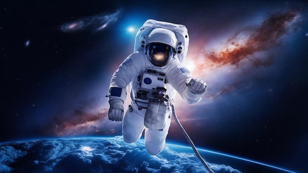 Astronaut at spacewalk cosmic art science fiction wallpaper beauty of deep space