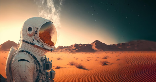 Astronaut Standing On A Deserted Land Exploring New Worlds Futuristic concept Generative AI