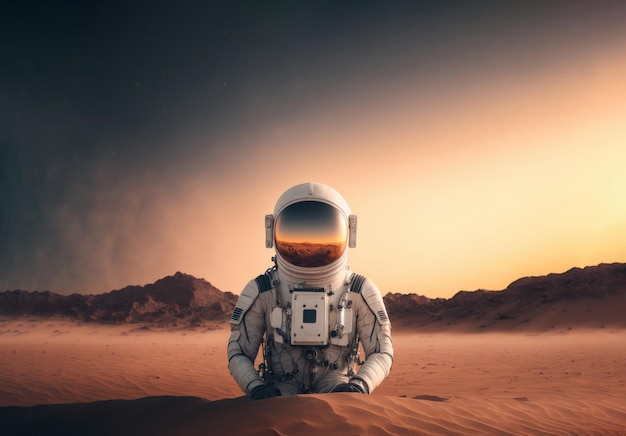 Astronaut Standing On A Deserted Land Exploring New Worlds Futuristic concept Generative AI