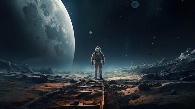 A astronaut standing on a lunar landscape