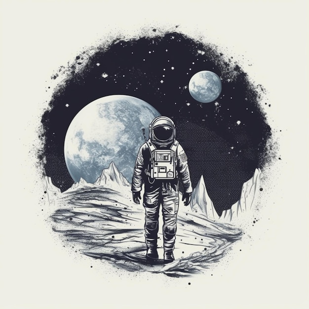 An astronaut standing on the moon with a planet in the background generative ai