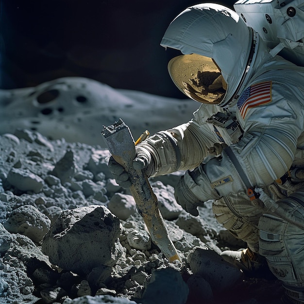 Astronaut Using Specialized Jackhammer in Space