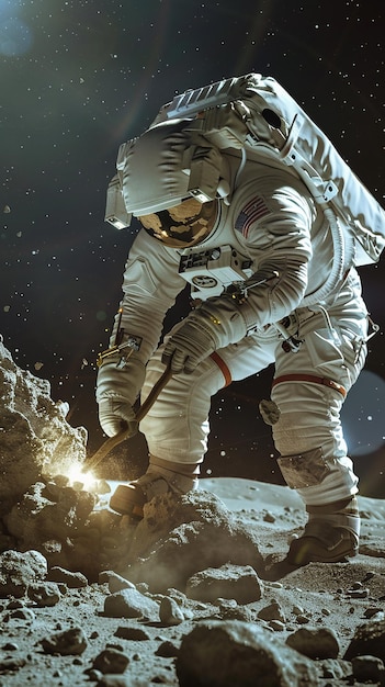 Astronaut Using Specialized Jackhammer in Space