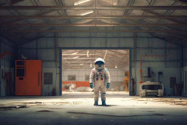 Astronaut walking down at the old streets Generative AI