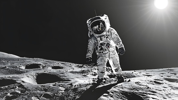 Photo astronaut walking on the moon surface