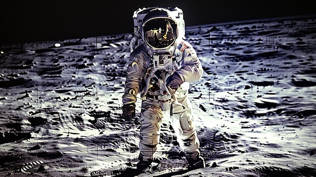 astronaut walking on the moon with the moon in the background