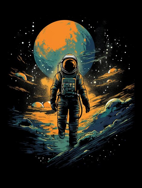 astronaut walking on the moon with a space ship in the background generative ai