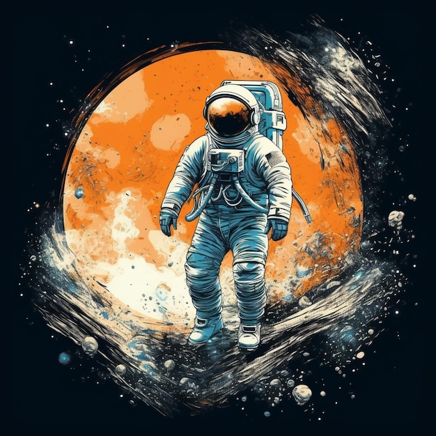 An astronaut walking on a moon with a space shuttle in the background generative ai