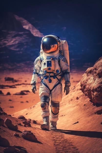 astronaut walking on planet mars generated ai