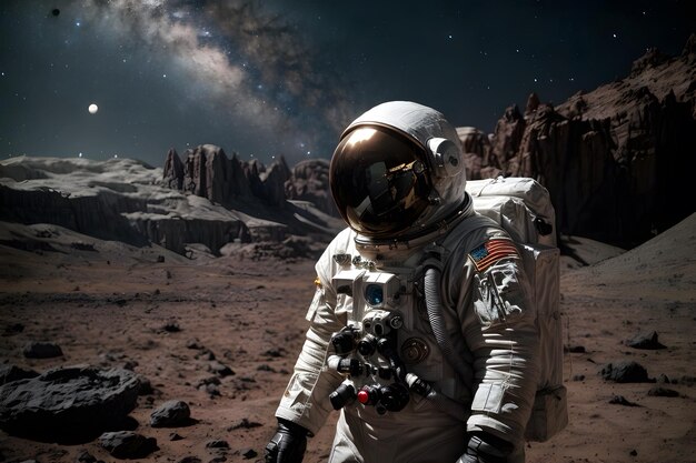 An astronaut walking on a planet with an amazing background