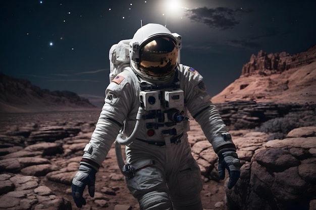 An astronaut walking on a planet with an isolated background