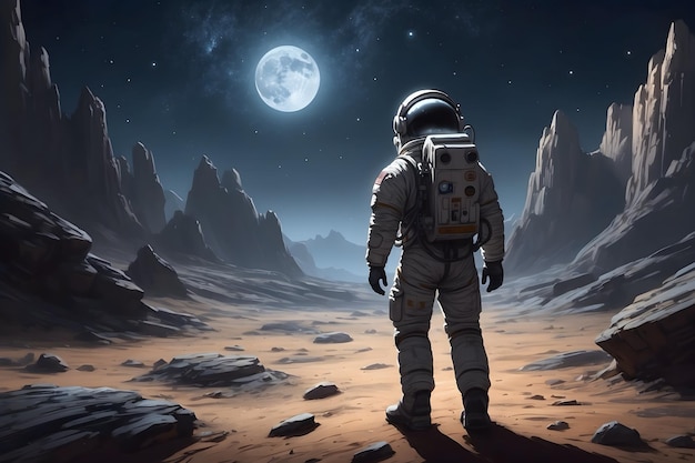 An astronaut walking on a planet with an isolated background