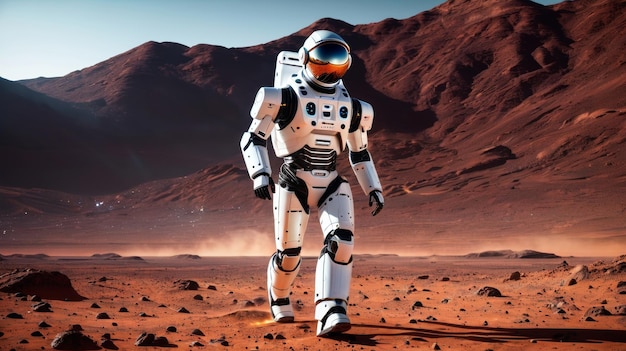 Astronaut Walking in Space Suit Across Desert