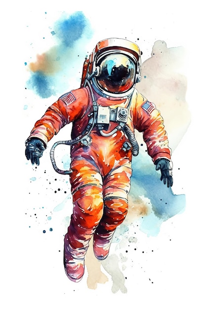 Astronaut watercolor clipart cute isolated on white background with Generative AI