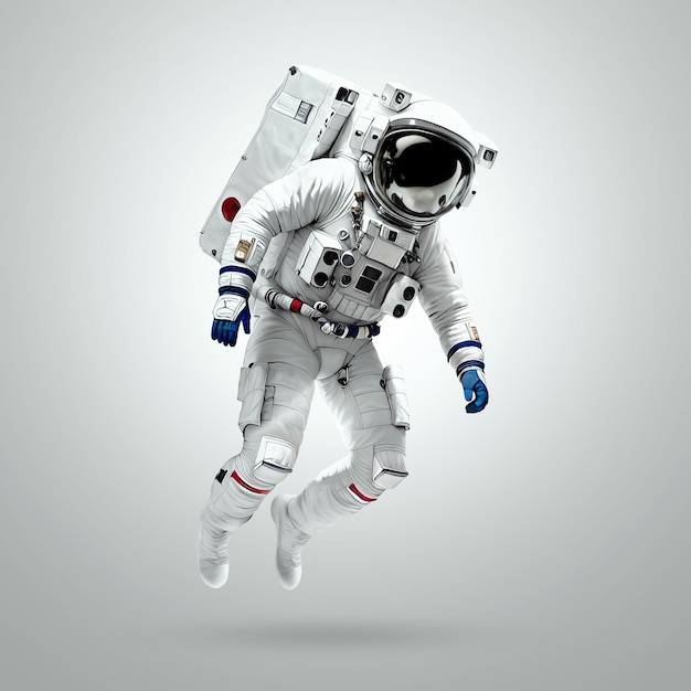 Astronaut in white spacesuit isolated on white background Concept Exploring space and other planets colonizing the solar system Copy space 3D illustration 3D renderer