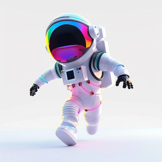 an astronaut with a colorful helmet and a patch on his suit