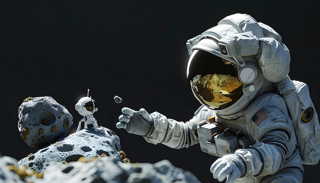 astronaut with a gold ball in his hand