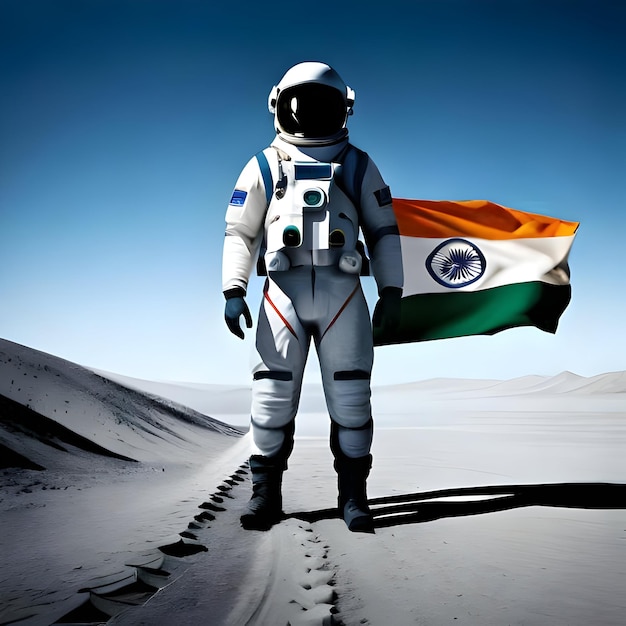 astronaut with Indian flag on moon