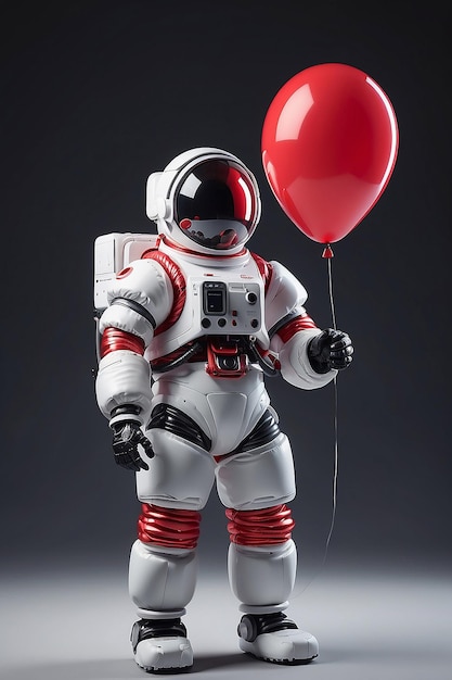 Astronaut with a red balloon in his hand generative ai