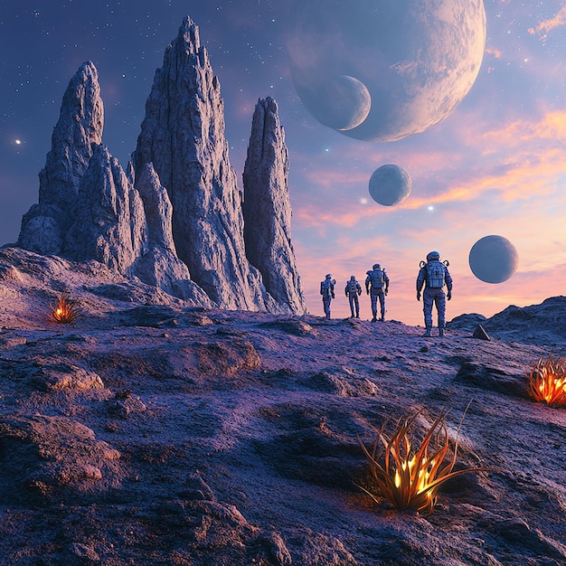 Astronauts Discovering an Alien Planet