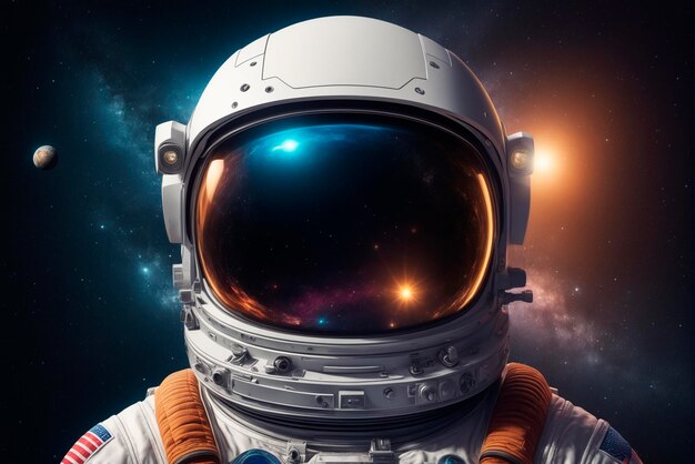 Astronauts head is in a helmet which reflects the galaxy Generative AI