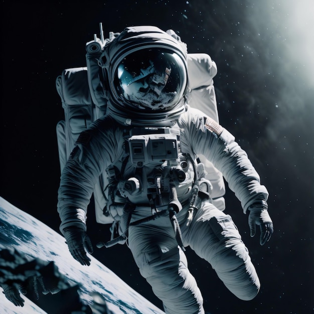 Astronauts in outer space against the background of the planet Ai generative