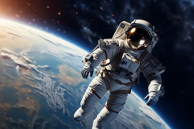 Astronauts on a spacewalk with Earth in the background Created with Artificial intelligence