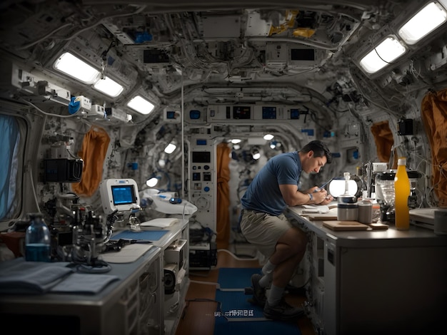 Astronauts working together at the international space station