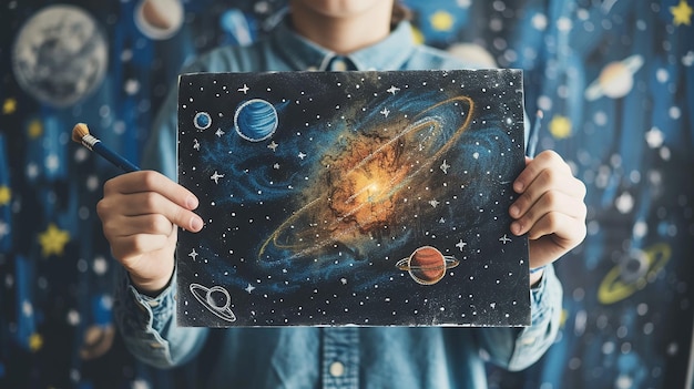 Photo astronomer holding sketch of celestial phenomenon