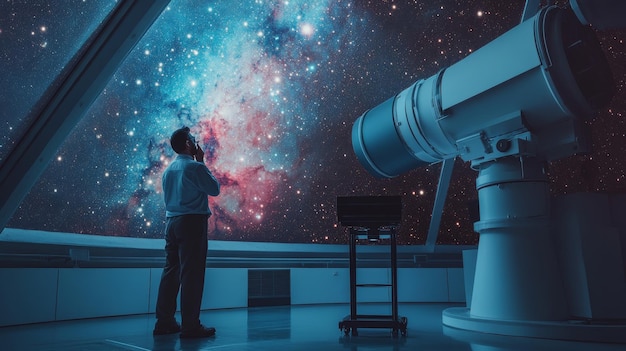 Photo astronomer observing distant galaxies at a stateoftheart observatory