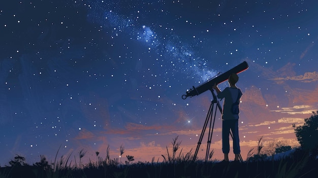 Photo astronomer observing stars through a powerful telescope on a clear night ai generated