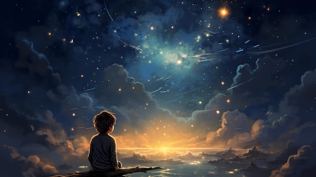 Astronomer starry child boy sky night