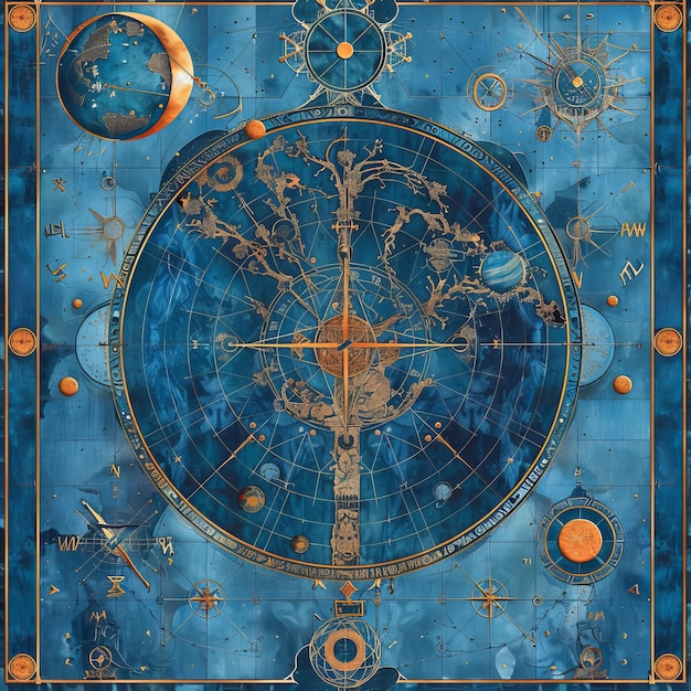 Astronomical chart on a dark blue background 3d render