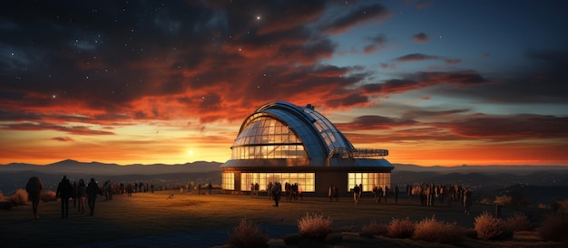 astronomical observatory in the mountains at sunset